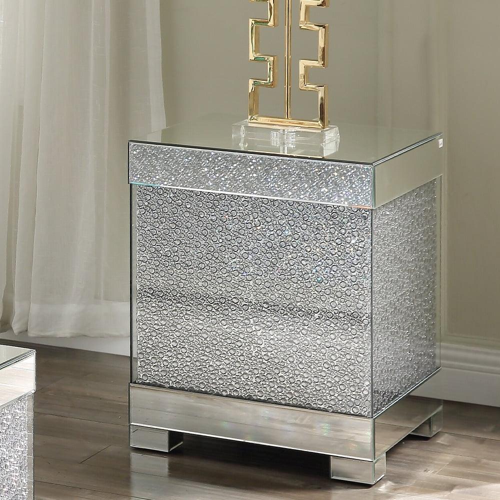 Mirrored Glass and Faux Crystal Rectangular End Table