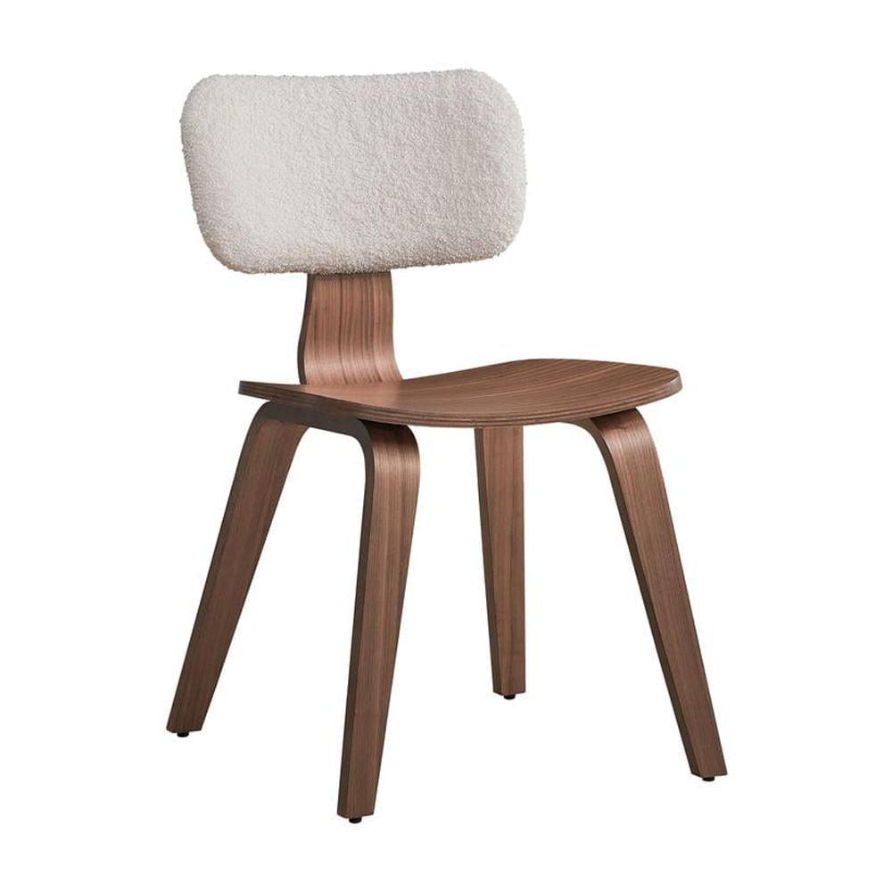 Casson Side Chair (Set-2), White Boucle & Walnut Finish (Set of 2)