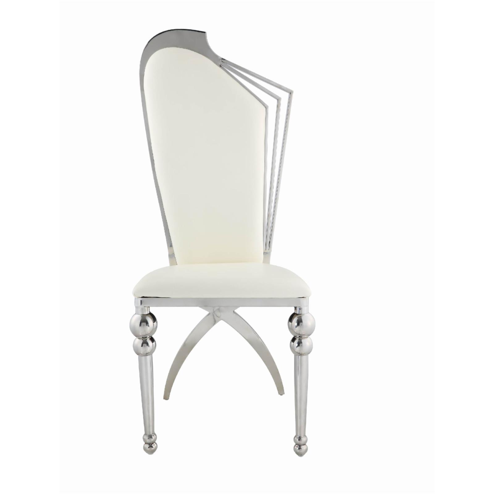 Elegant Beige Faux Leather Side Chair with Chrome Metal Frame