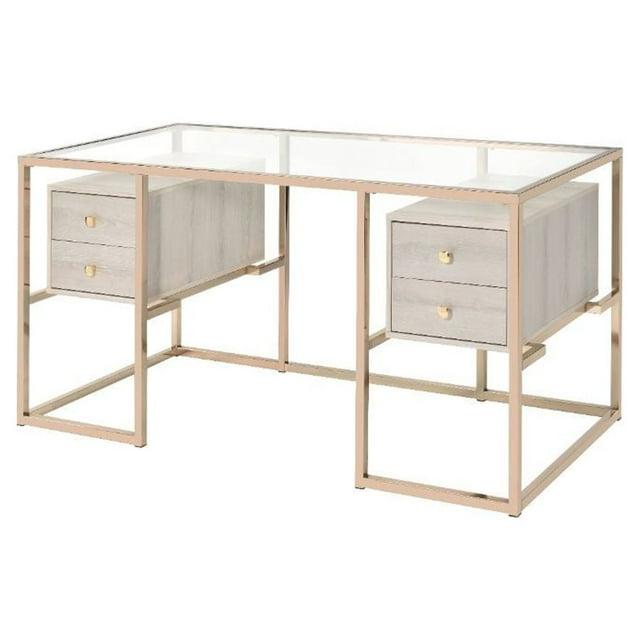 ACME Furniture Huyana Contemporary Tempered Glass & Metal Desk in Clear and Gold