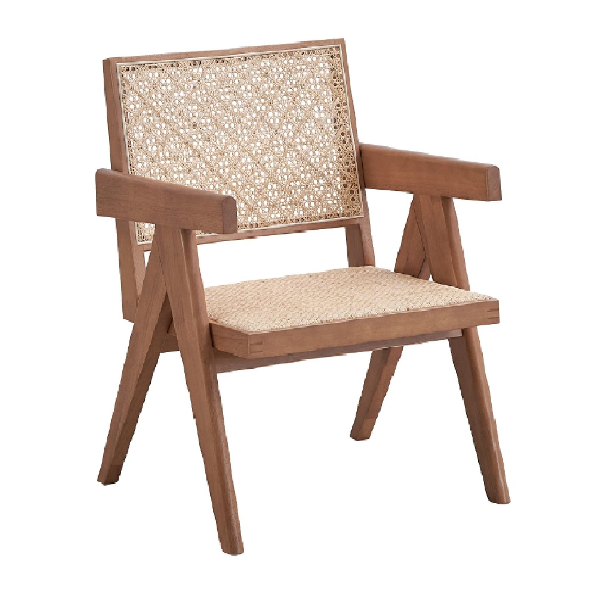 24" Velentina Accent Chair Rattan/Natural Finish - Acme Furniture: Leather Upholstery, Tufted, Wood Composite Frame