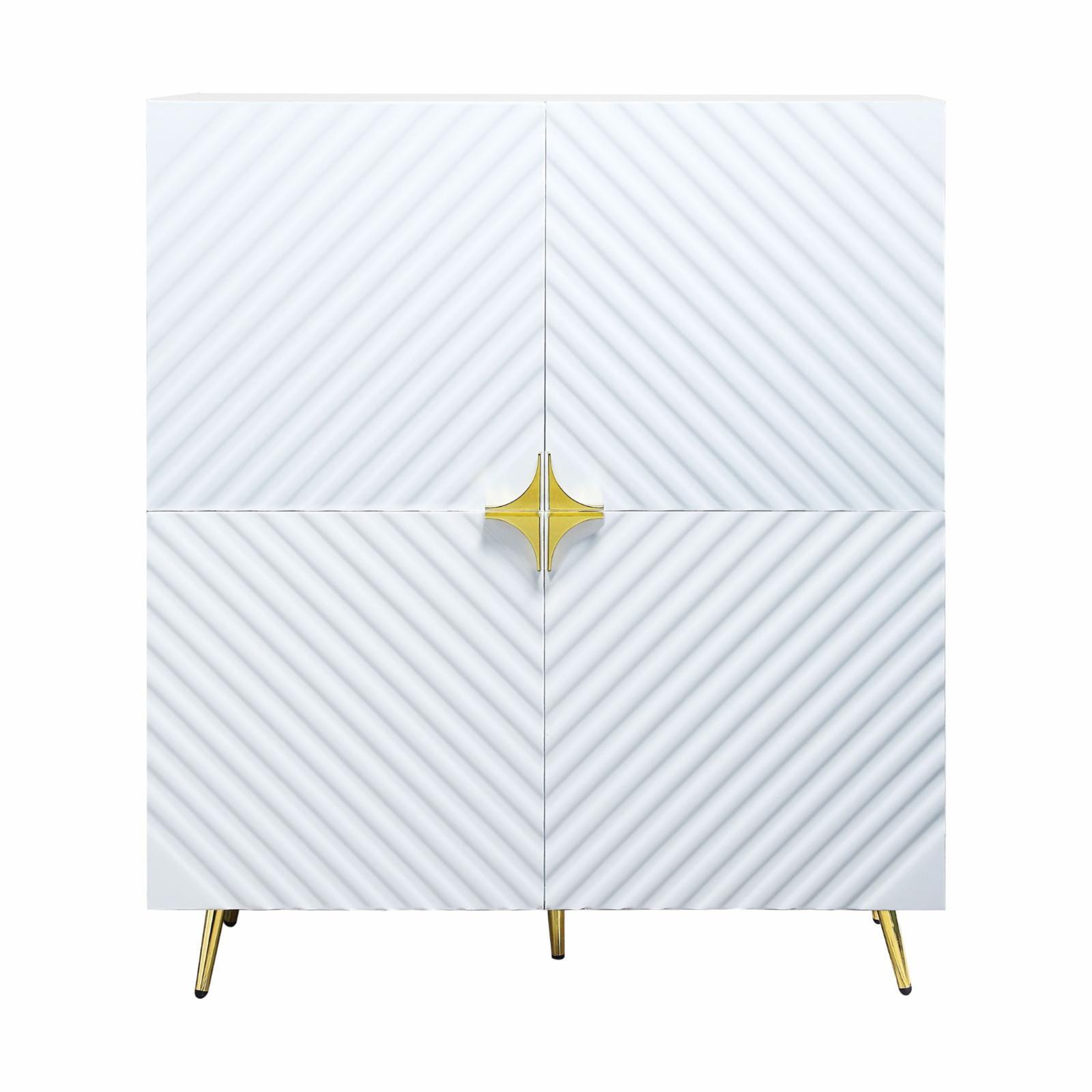 ACME Gaines 2-Door Accent Cabinet with Metal Legs in White High Gloss