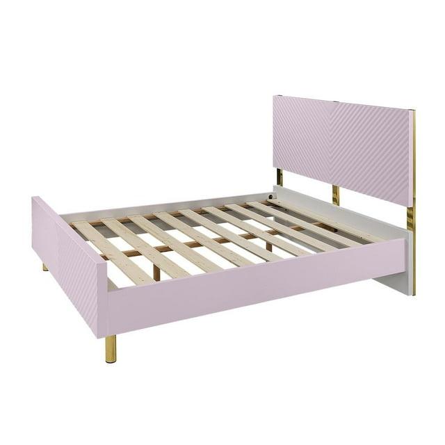 ACME Gaines Contemporary Wood/Metal Full Bed in Pink High Gloss