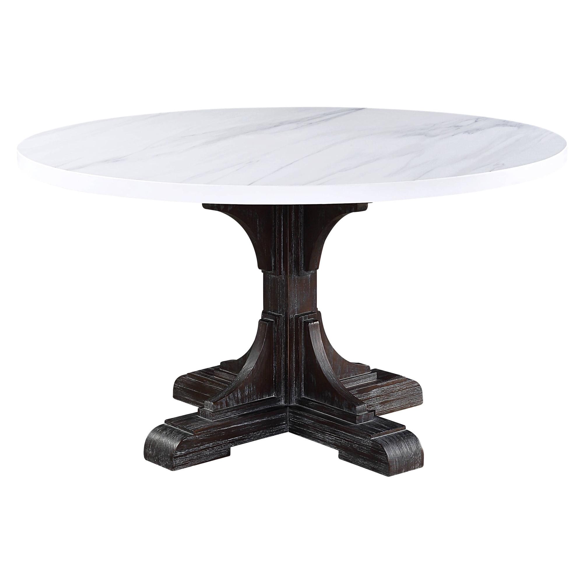 Transitional 54" Round Reclaimed Wood & White Marble Dining Table