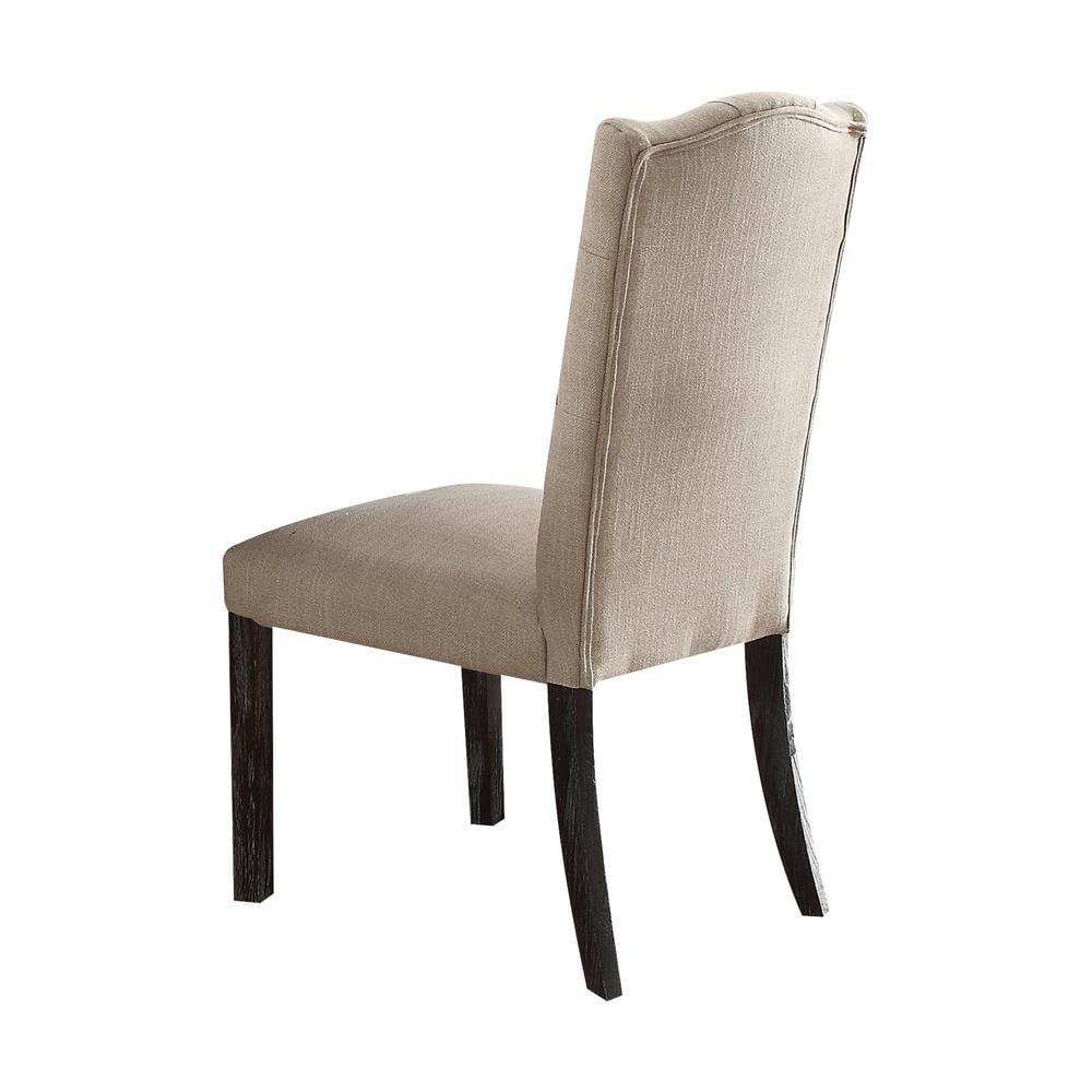 Beige Linen Upholstered Side Chair with Wooden Legs