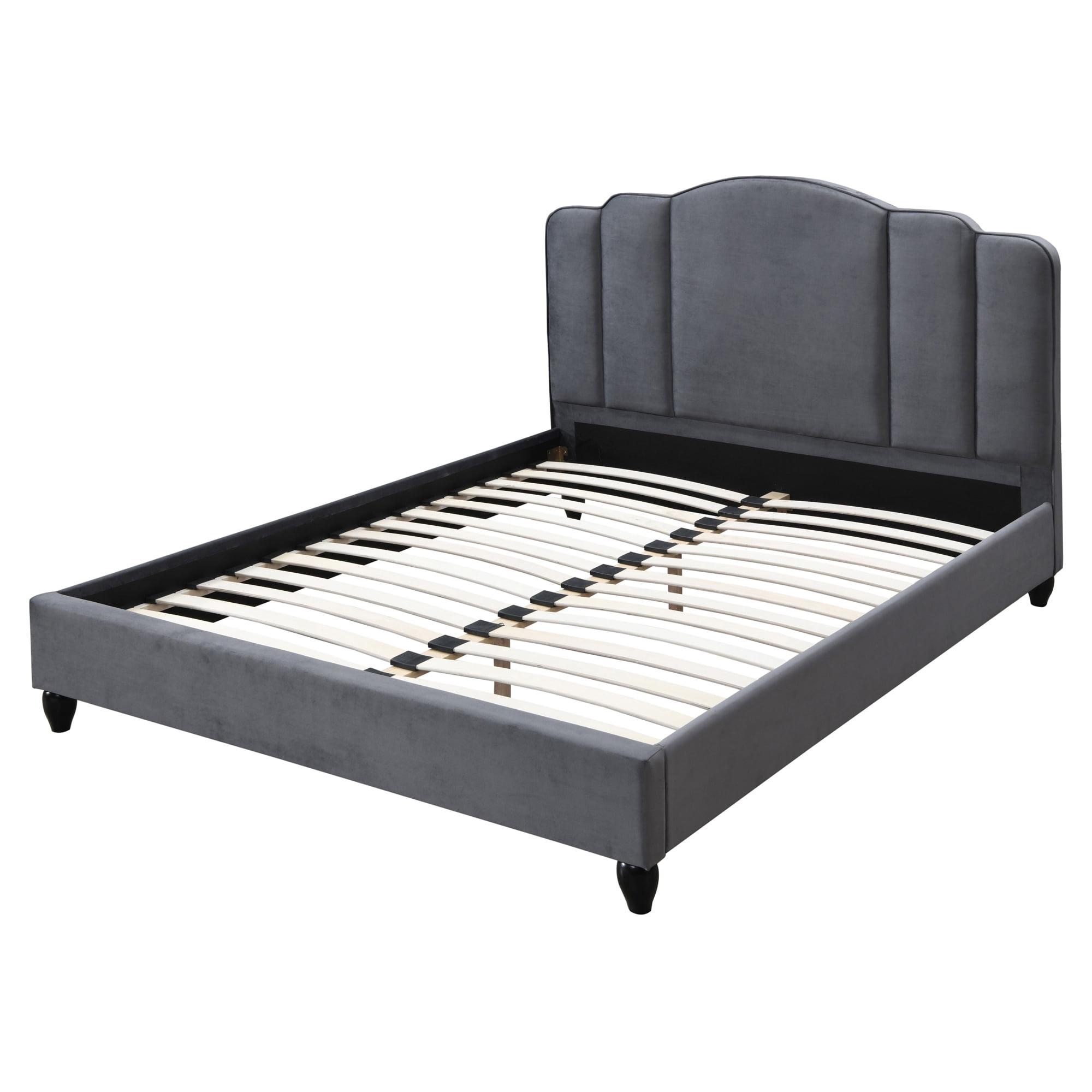 Charcoal Upholstered Queen Bed with Tufted Headboard and Slats