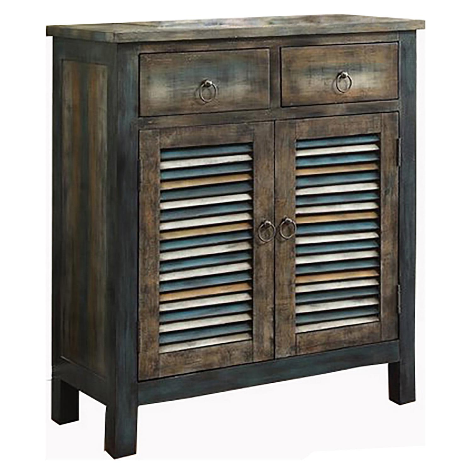 Antique Oak and Teal Vintage-Inspired Console Table with Storage