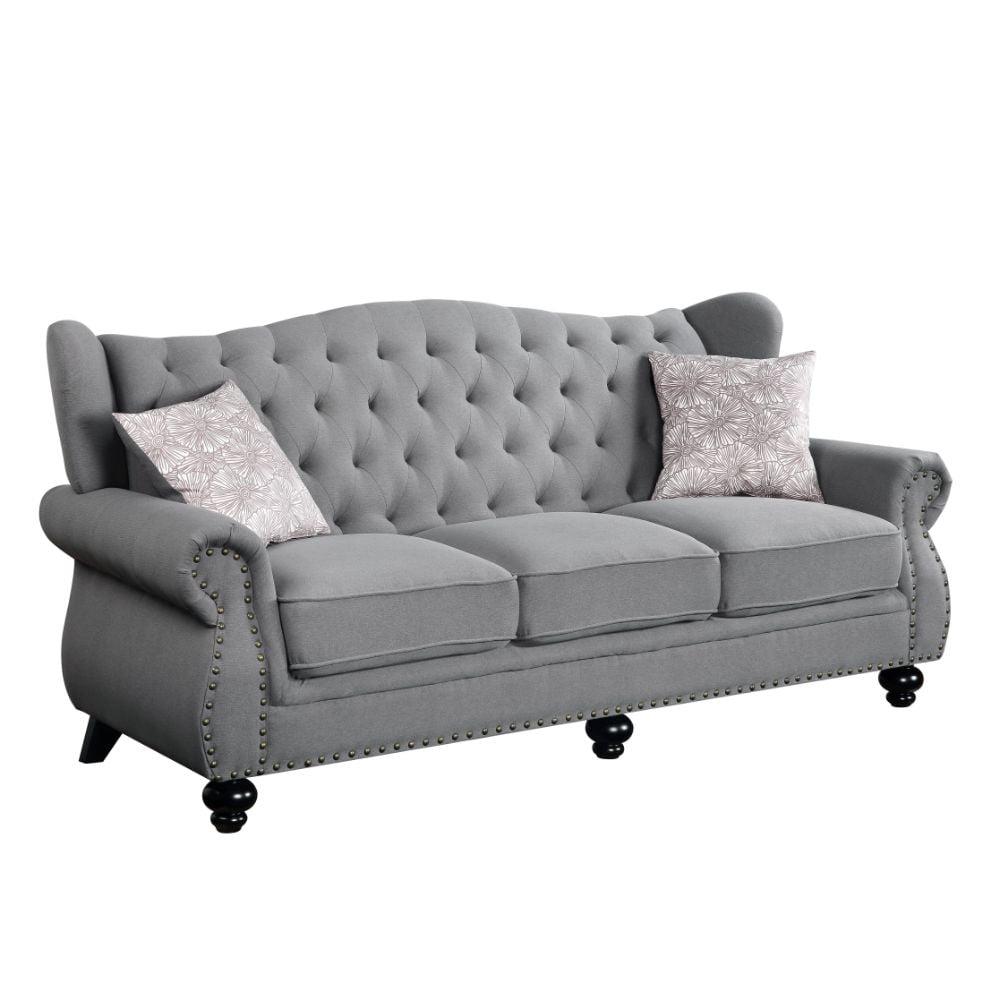 86" Hannes Sofa Gray Fabric - Acme Furniture: Classic Design, Winged Backs, Nailhead Trim