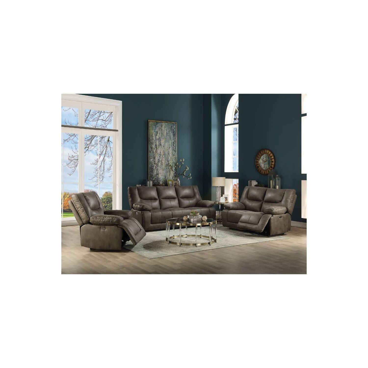 87'' Gray Leather-Aire Power Reclining Sofa with USB Ports