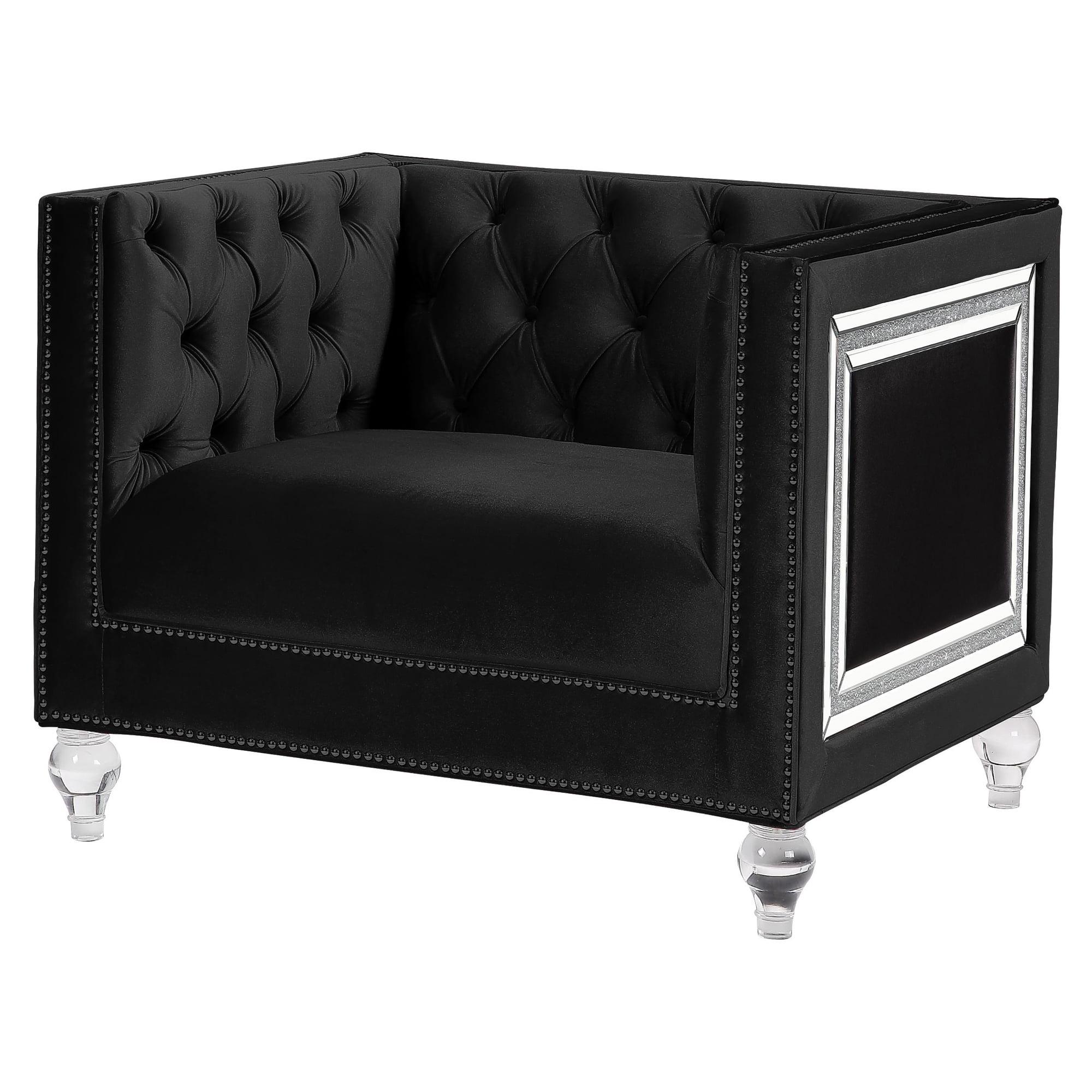 Black Velvet Tufted Recliner with Wood Frame