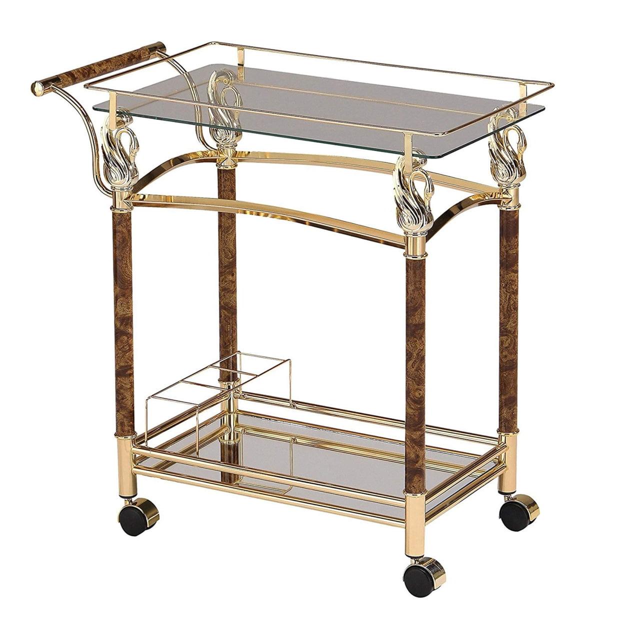 Helmut 31" Gold Plated and Clear Glass Bar Cart with Storage