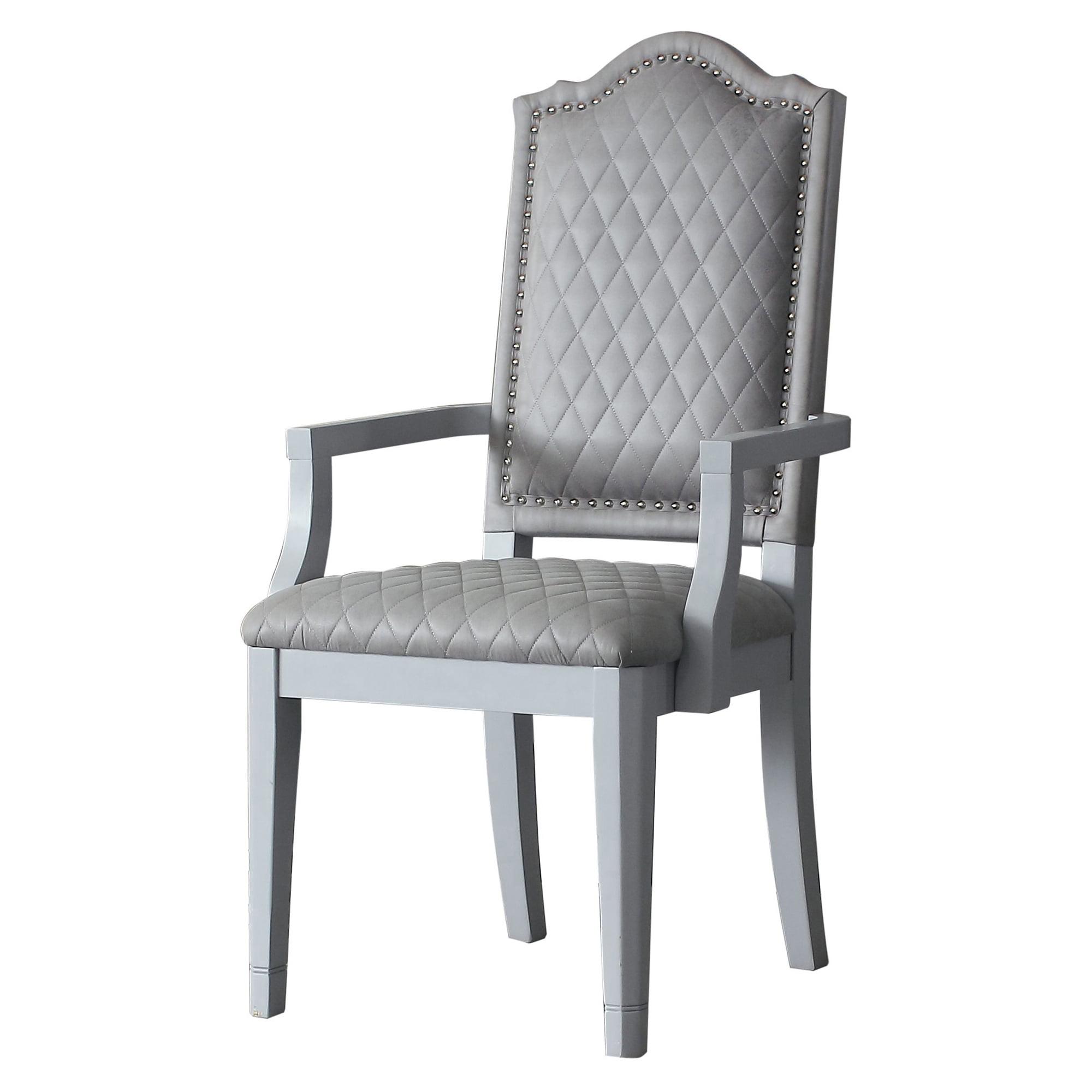 Elegant Gray Upholstered High-Back Wooden Arm Chair