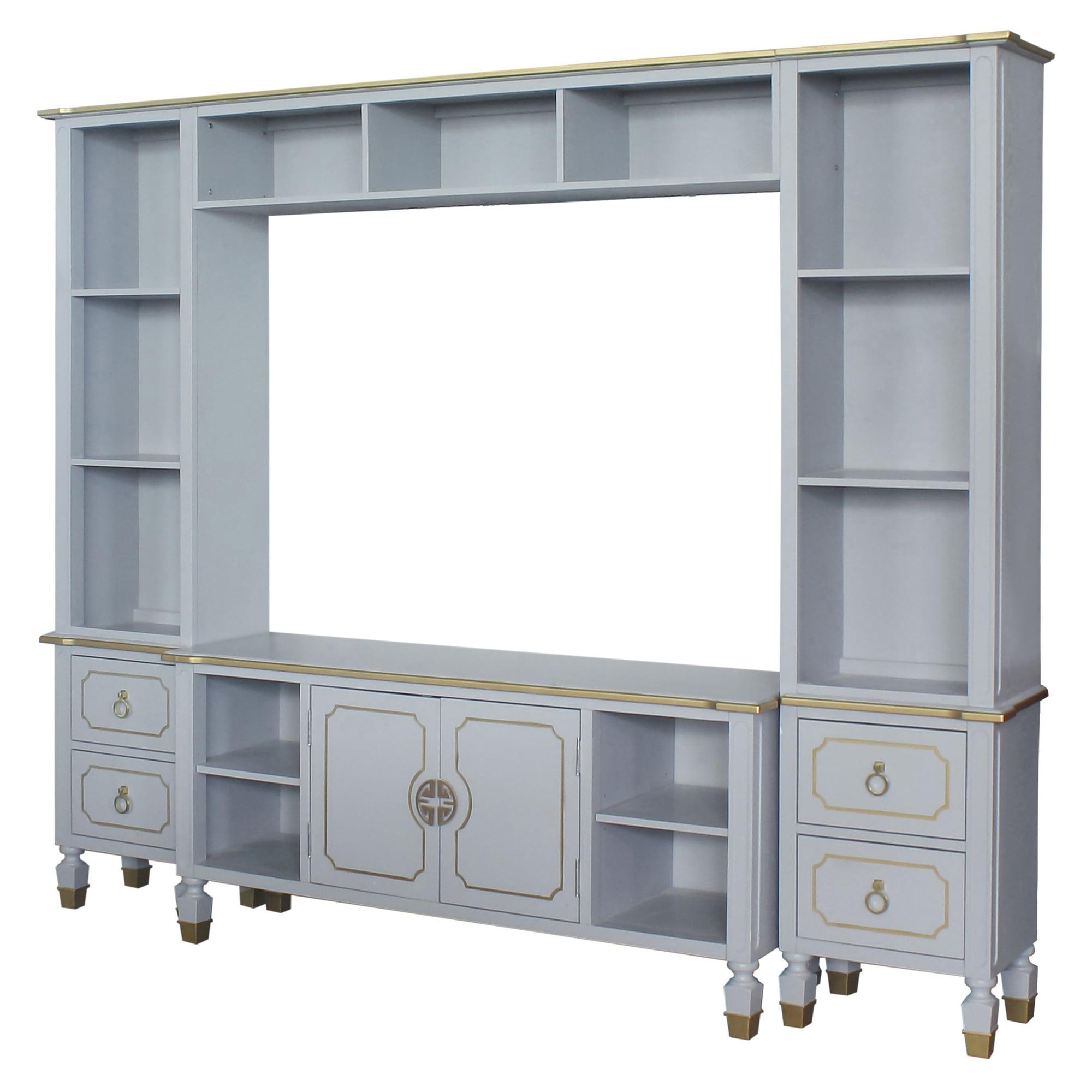 Pearl Gray and Gold Trim Entertainment Center