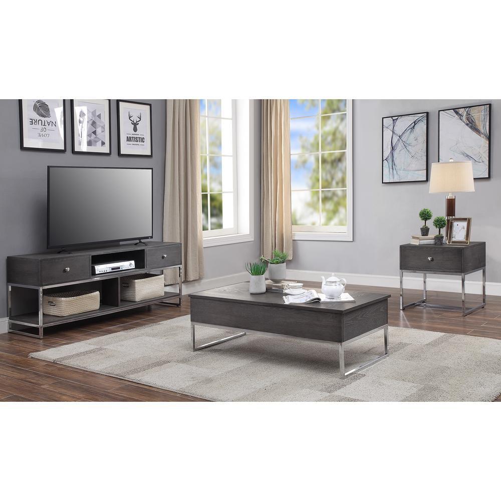 Modern Gray Oak & Chrome Rectangular End Table with Storage