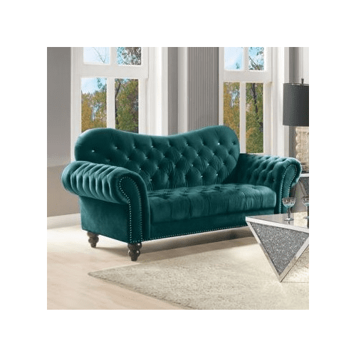 76" Iberis Sofa Green Velvet - Acme Furniture: Chesterfield Style, Deep Seat, Wood Frame