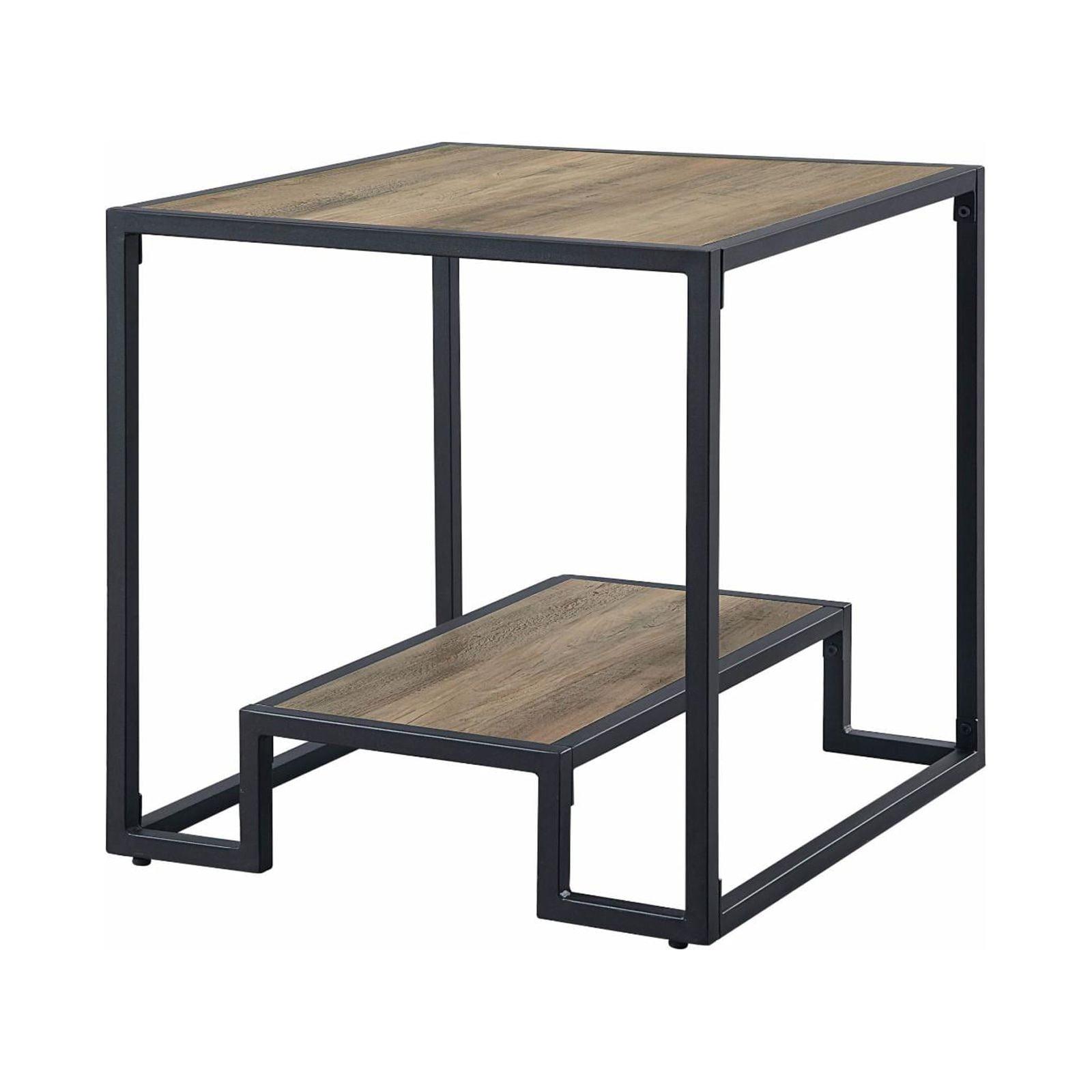 Idella 22" Accent Tables Rustic Oak and Black - Acme Furniture: Sturdy Metal Frame, Open Shelf