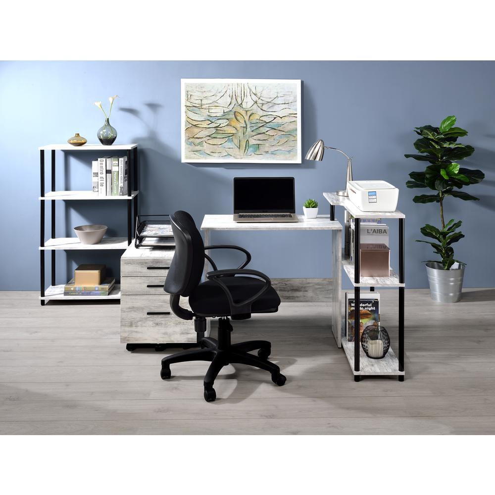 Ievi Writing Desk Weathered White/Black - Acme Furniture: Metal Frame, Open Shelf Storage, Space-Saving Design