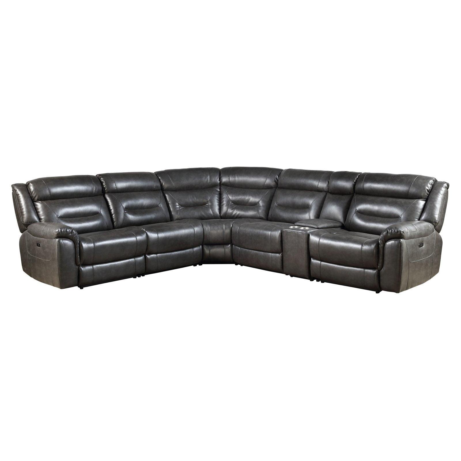 Contemporary Gray Faux Leather Sectional with Tufted Detail and Storage