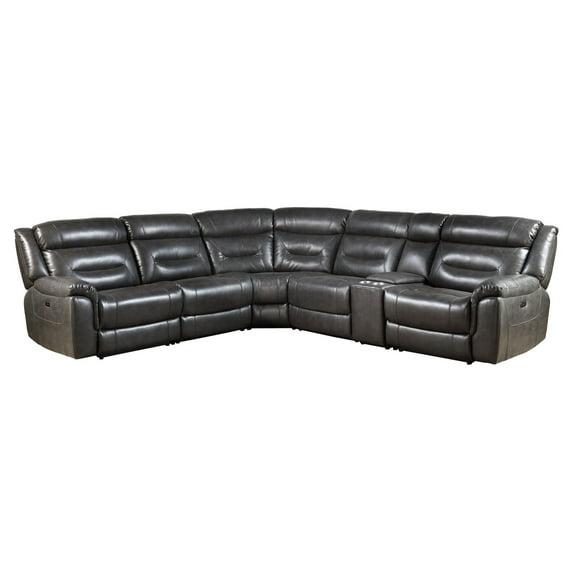 ACME Imogen Sectional Sofa (Power Motion/USB Port), Gray Leather-Aire