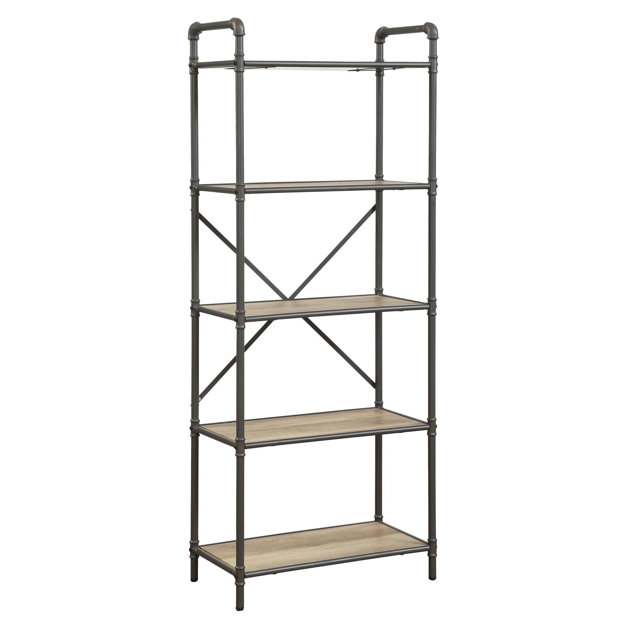 Urban Industrial 5-Tier Antique Oak & Sandy Gray Wooden Bookcase