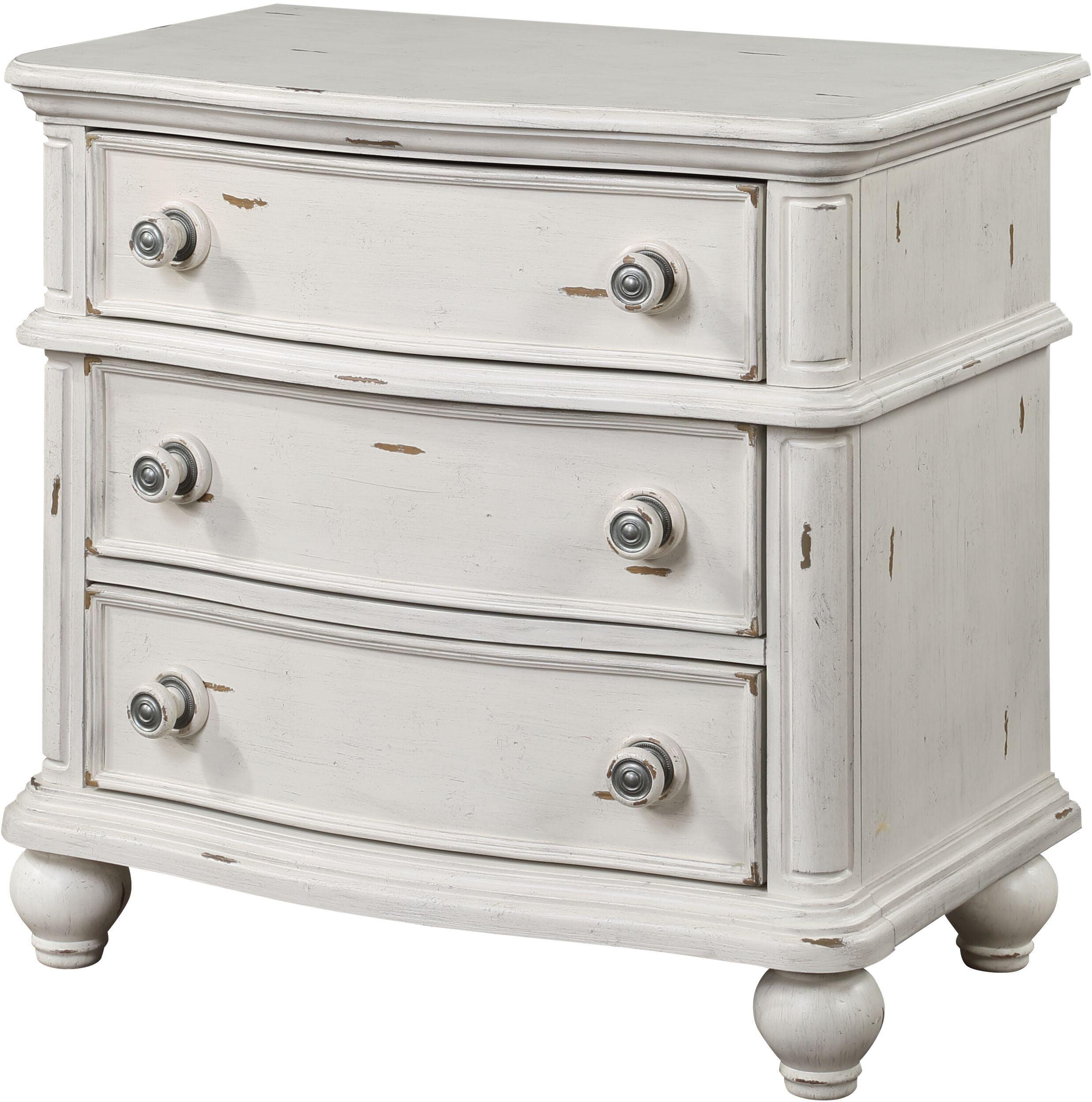 30" Jaqueline Nightstand Antique White Finish - Acme Furniture: Elegant Storage Solution with Felt-Lined Drawer