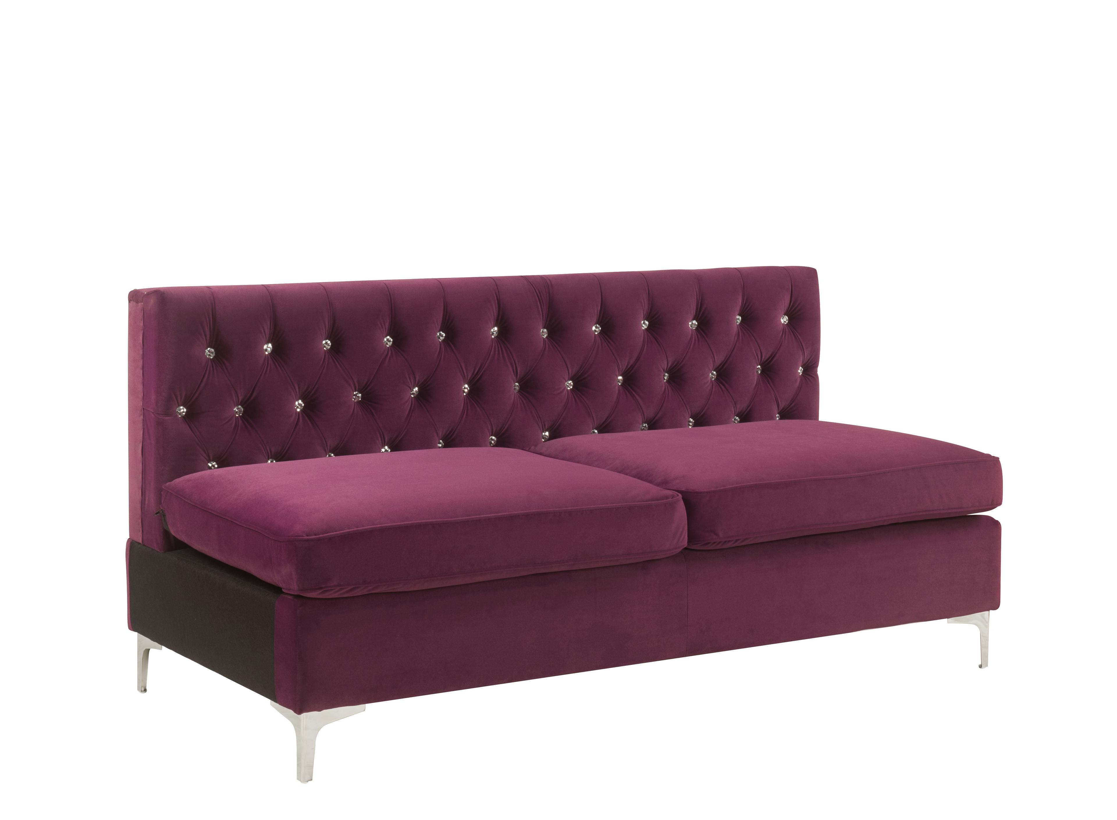 Burgundy Velvet Armless Modular Sofa with Button Tufting