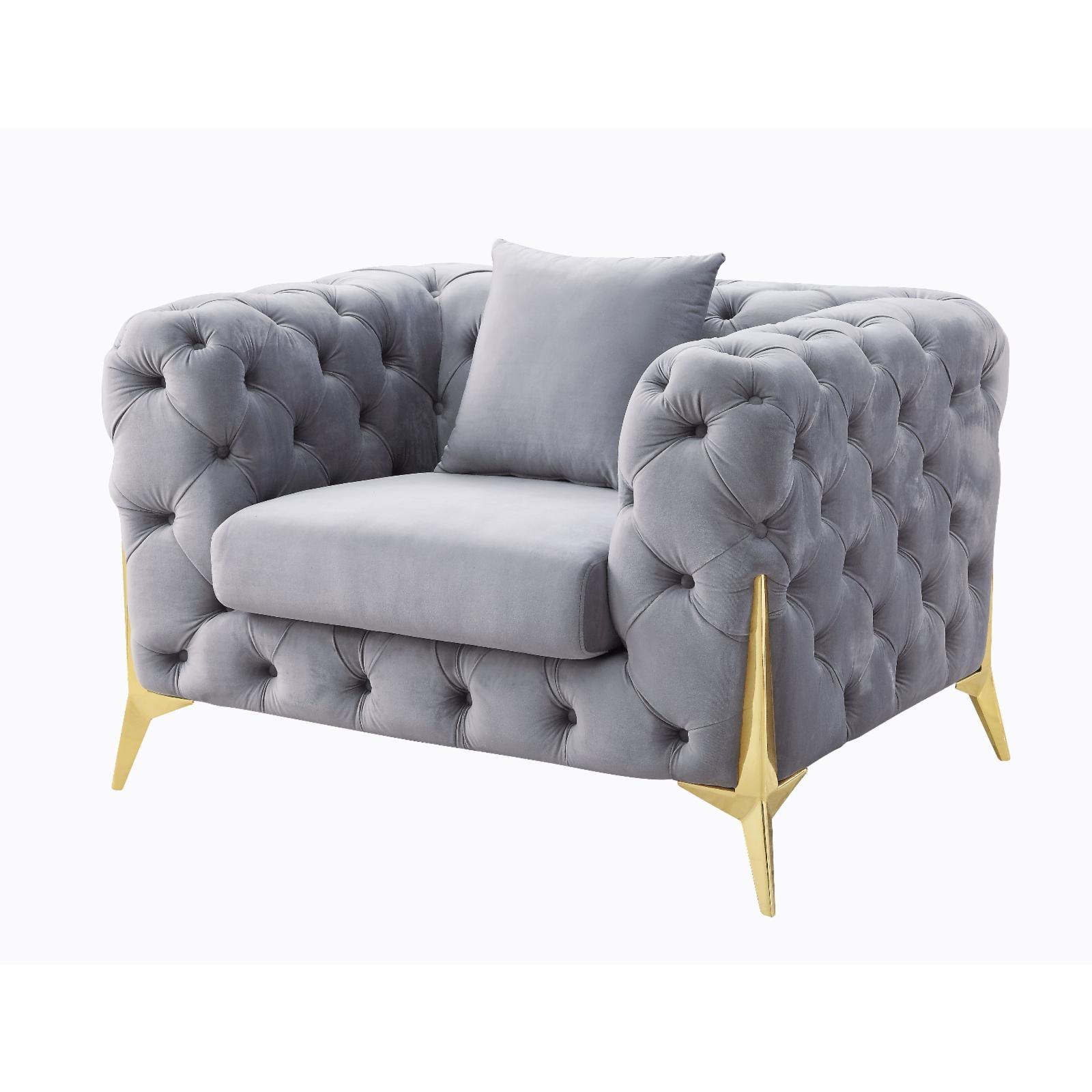 ACME Jelanea Chair w/Pillow, Gray Velvet & Gold Finish