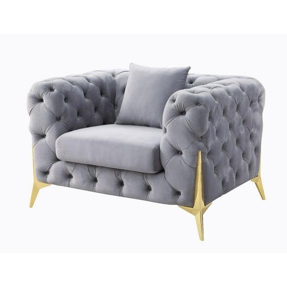 ACME Jelanea Chair w/Pillow, Gray Velvet & Gold Finish
