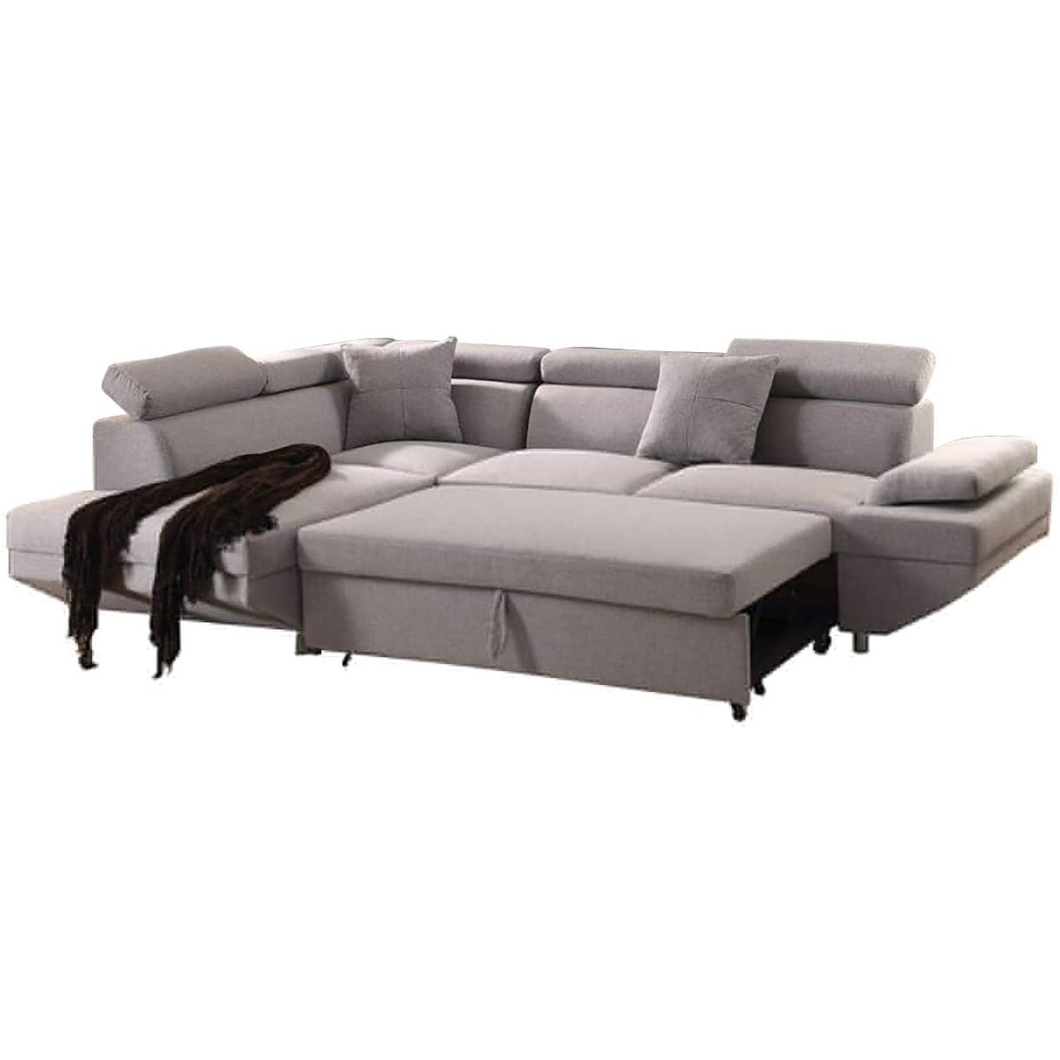 Cozy Gray Fabric Two-Piece Sectional Sofa with Wood Accents