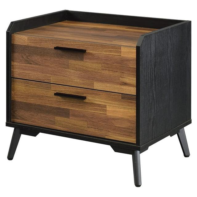 20" Jiranty Accent Table Walnut/Black Finish - Acme Furniture: Industrial Design, 2 Drawers, Metal Legs