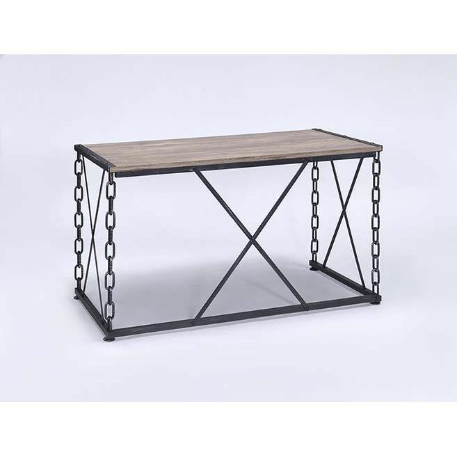 Acme Furniture 48" Jodie Console Table Rustic Oak and Antique Black Finish: Melamine Veneer, Metal Frame, Spot Clean