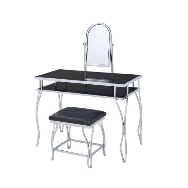 Acme Furniture Carenze Ii Vanity Table White Faux Fur/Chrome Finish