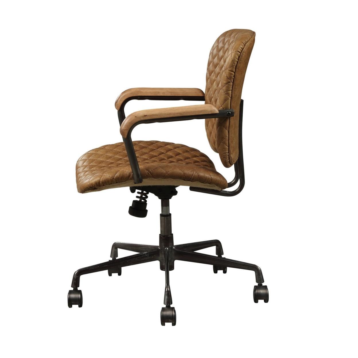 Brown Leather Swivel Office Chair with Metal Frame