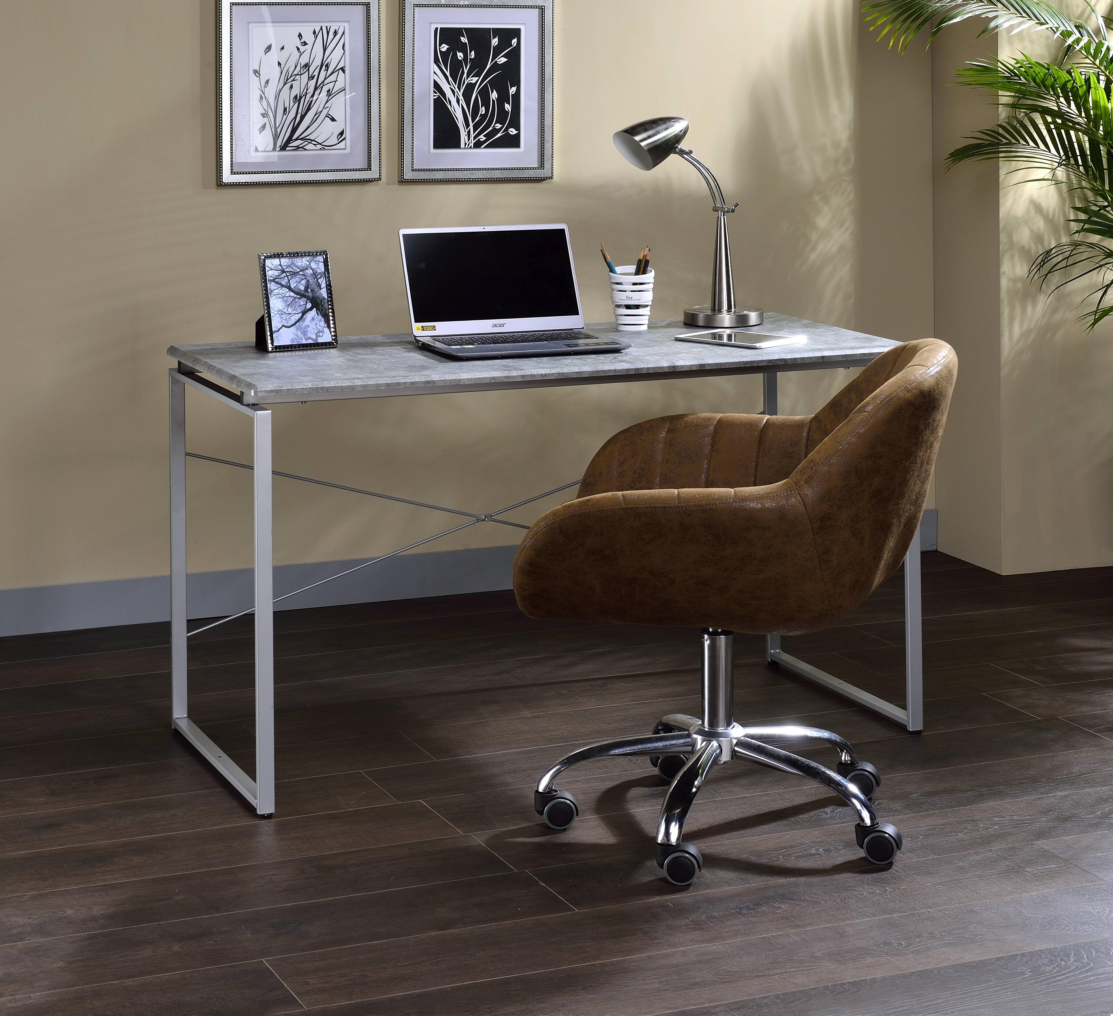 Faux Concrete and Silver Writing Desk with Wood Top