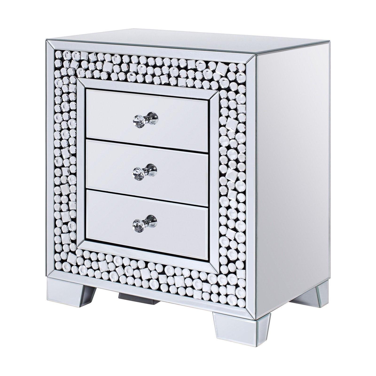 Glamourous Mirrored & Faux Gem 3-Drawer Nightstand - 22"x26"