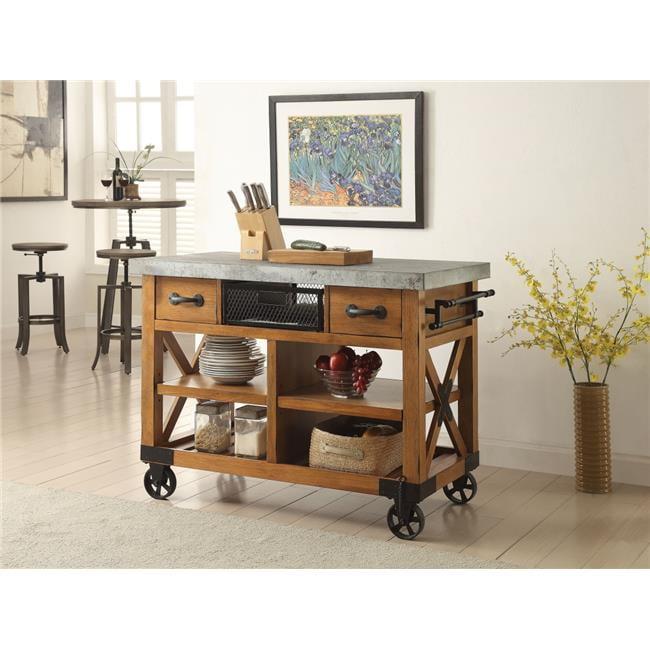 ACME Kailey 2-Drawer Wooden Kitchen Cart with 2 Shelves in Antique Oak