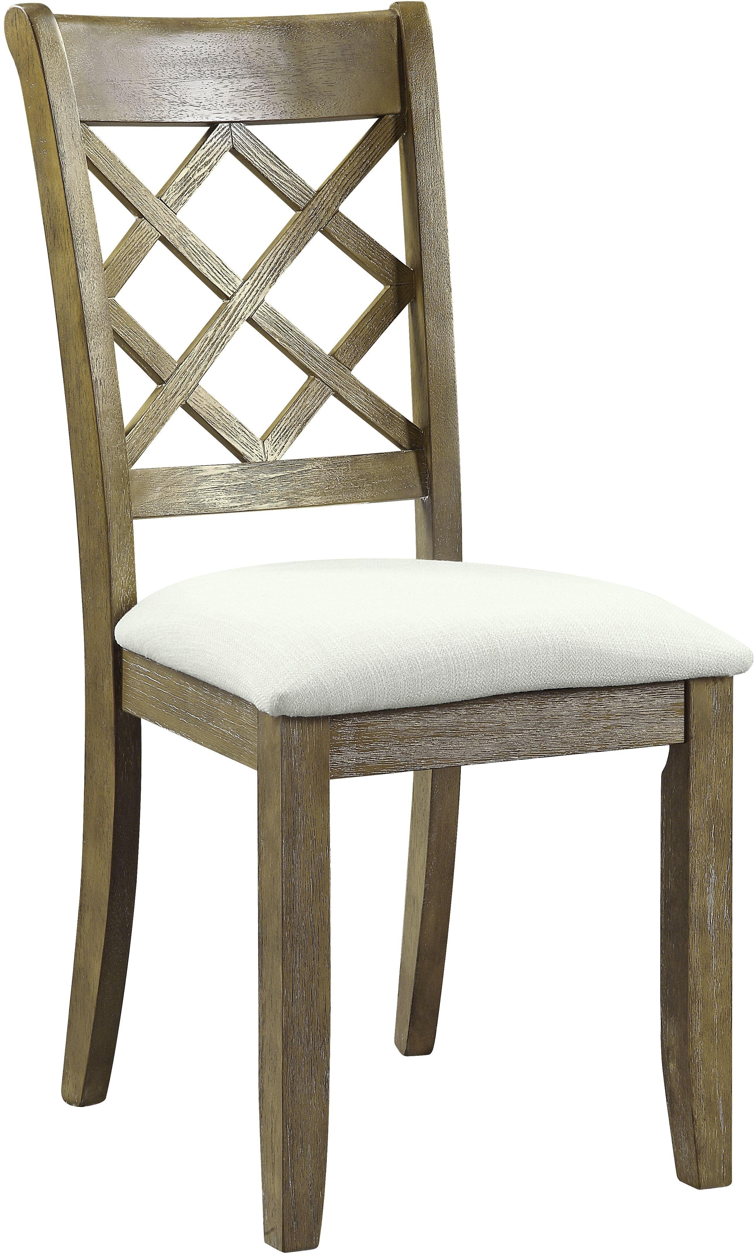 Beige Linen Upholstered Slat Side Chair in Rustic Oak - Set of 2