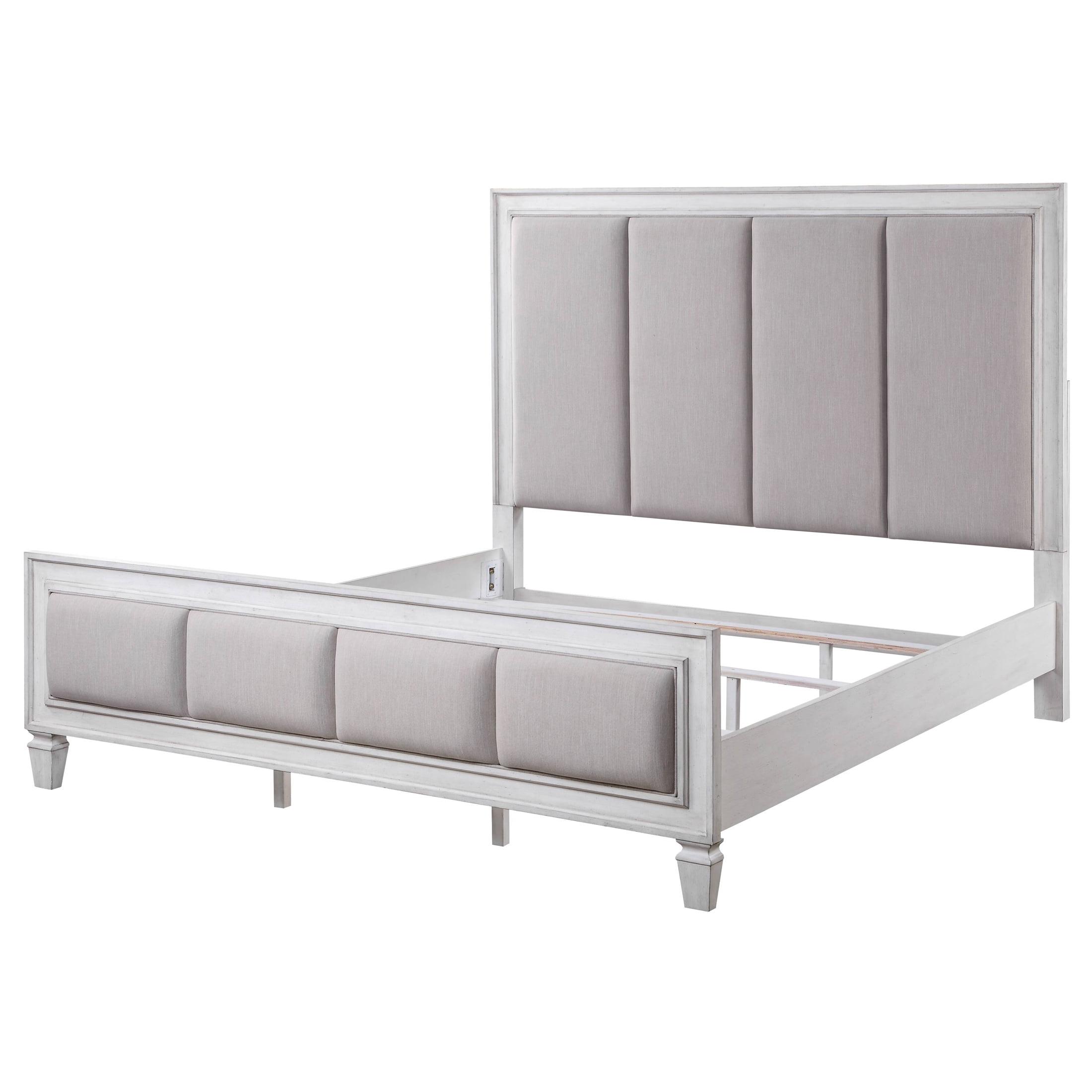 88" Eastern King Bed Katia Bed Light Gray Linen, Rustic Gray Weathered White Finish - Acme Furniture