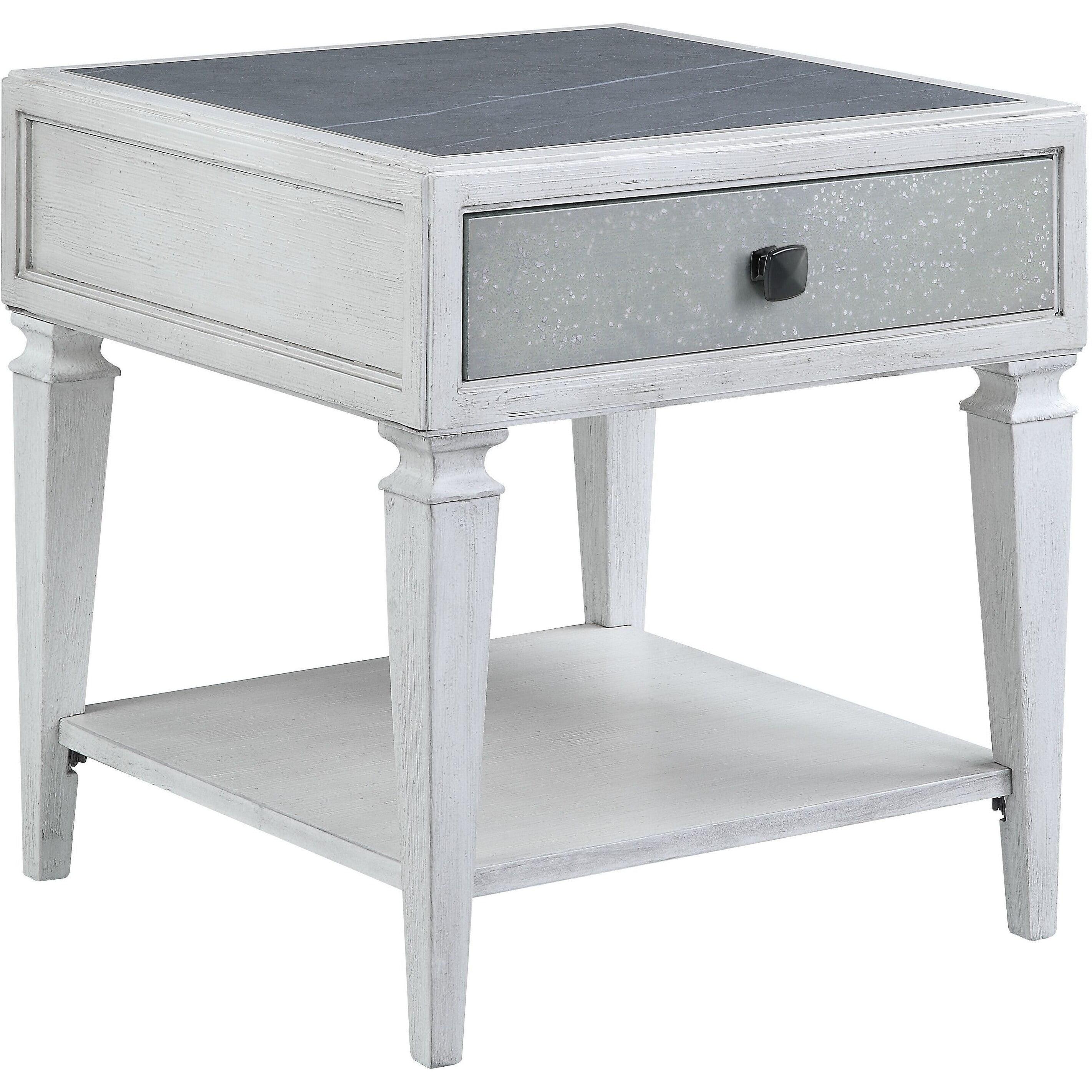 Rustic Gray and Weathered White End Table with Storage Drawer