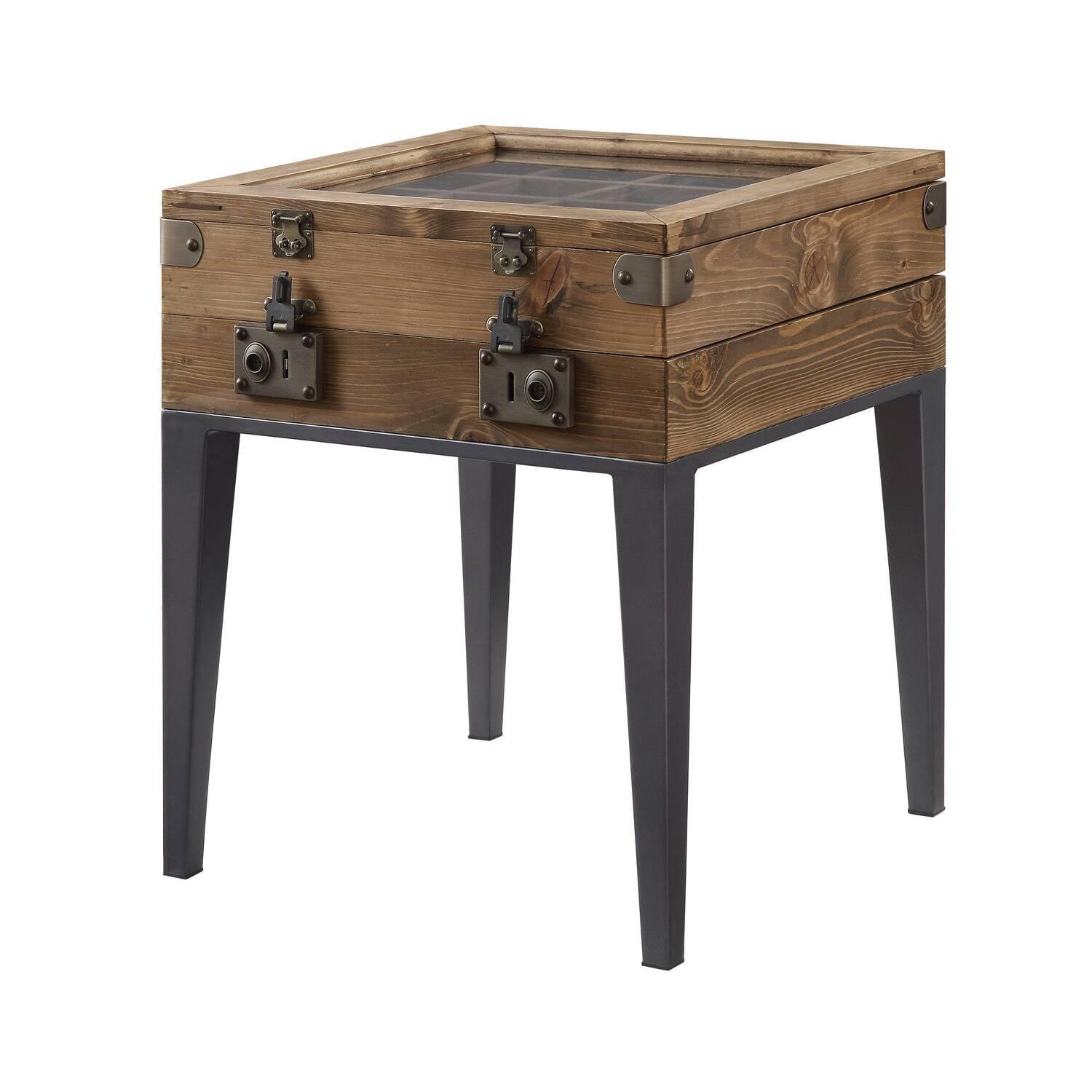 44" Rustic Oak and Matte Gray Square Storage Accent Table