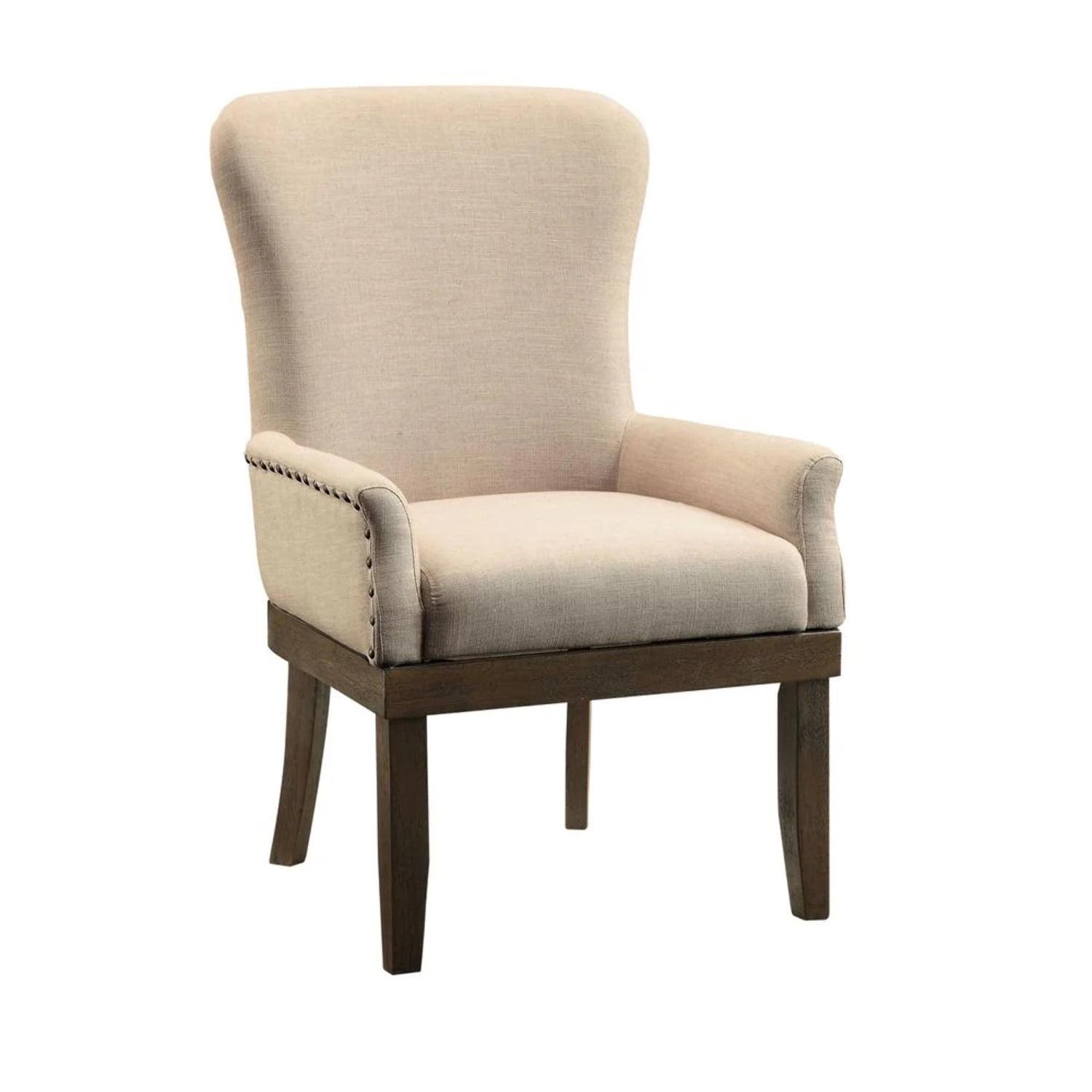 Parsons Beige Linen Wingback Arm Chair with Nailhead Trim