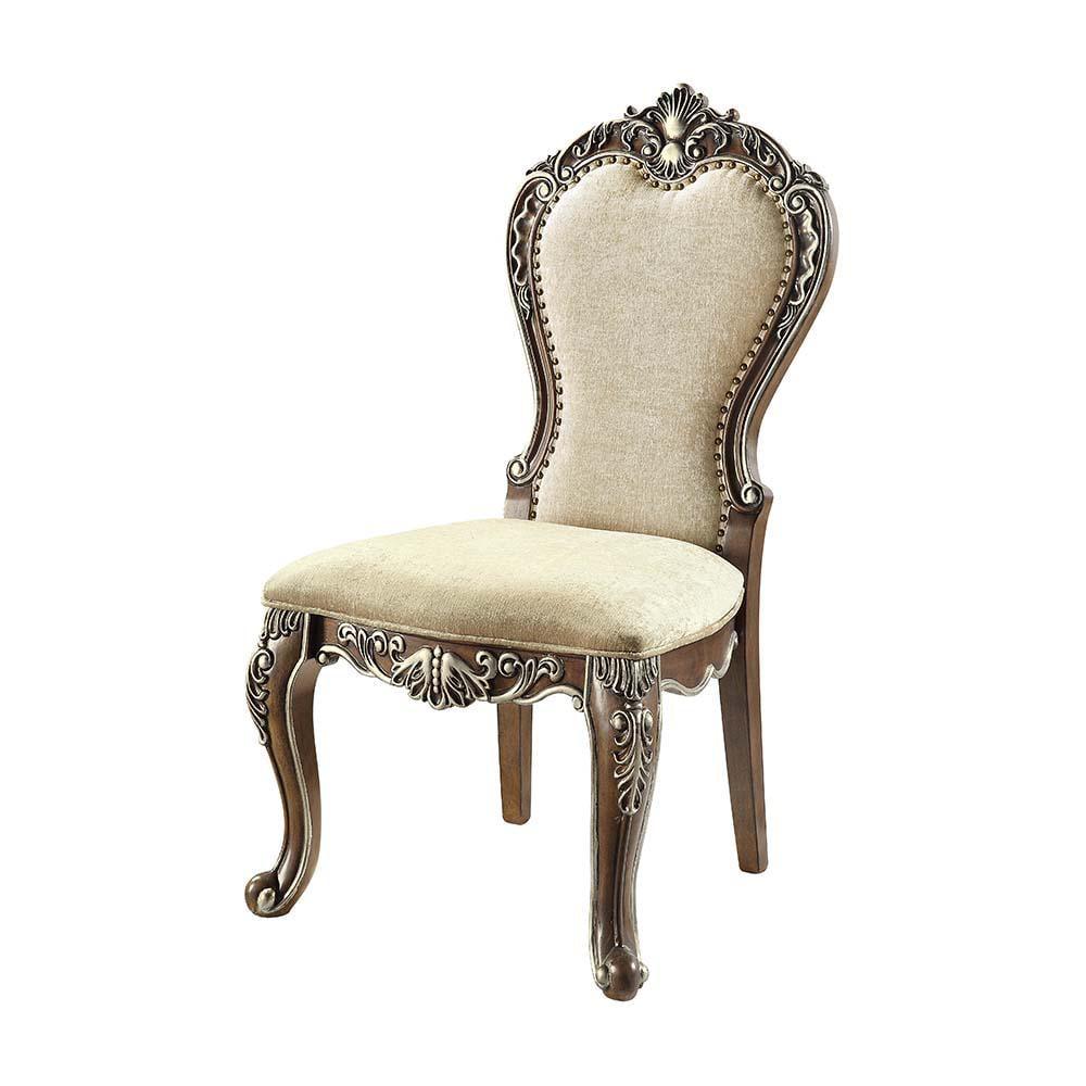 25" Latisha Dining Chair Antique Brown - Acme Furniture: Silver Detailing, Gray Chenille, Nailhead Trim