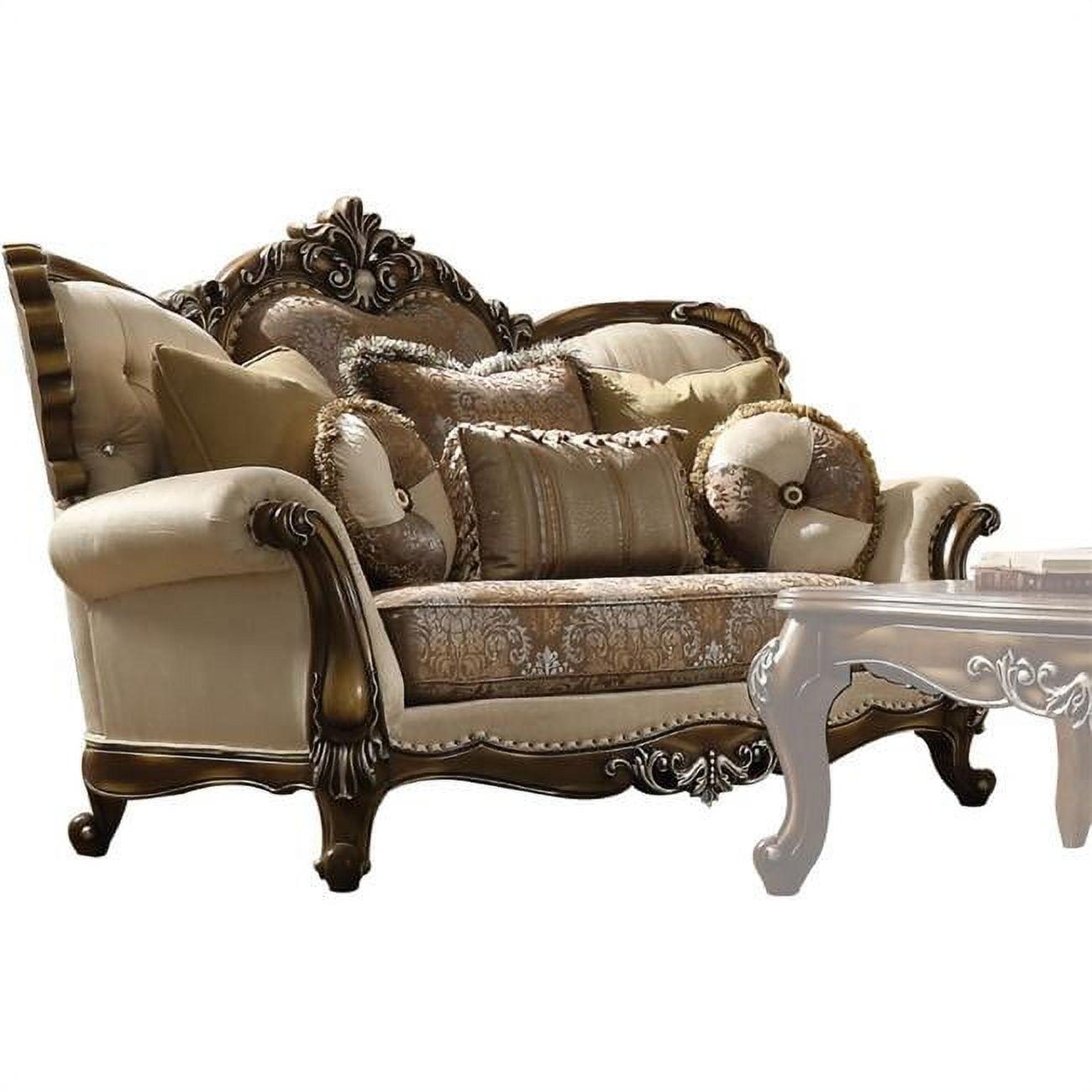 Latisha Tan Floral Fabric Loveseat with Nailhead Trim