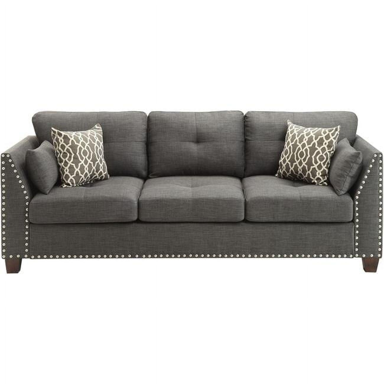 Acme Furniture 82" Laurissa Sofa Light Charcoal Linen: Includes 4 Accent Pillows, Nailhead Trim, Wood Frame