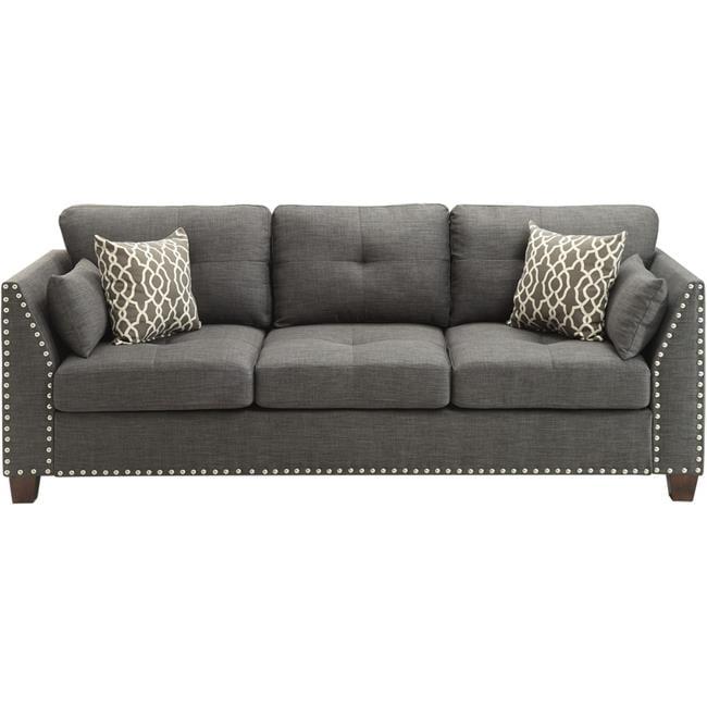 Laurissa 82" Gray Linen Tufted Sofa with Nailhead Trim