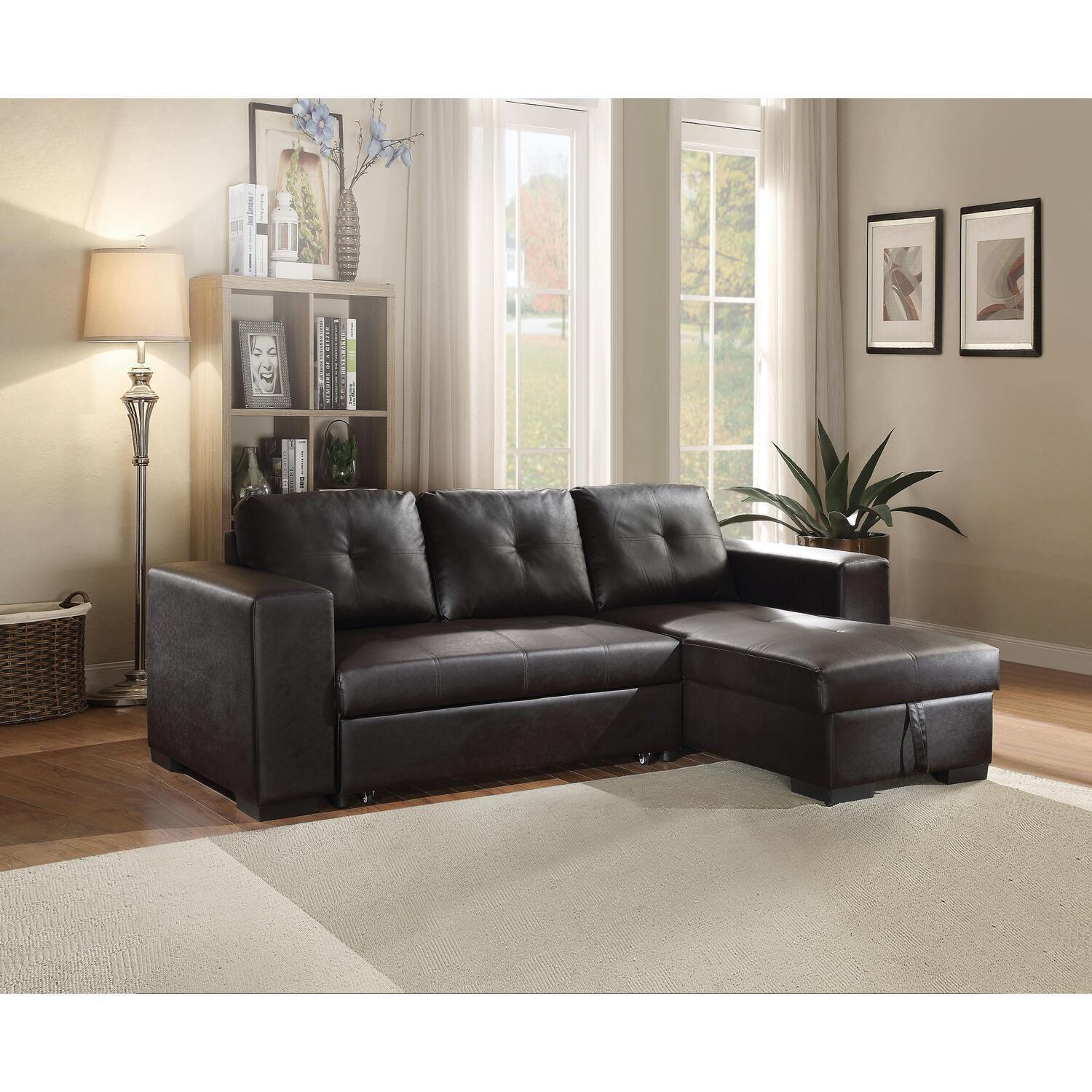 Lloyd Twin-Size Tufted Black Faux Leather Sectional with Storage