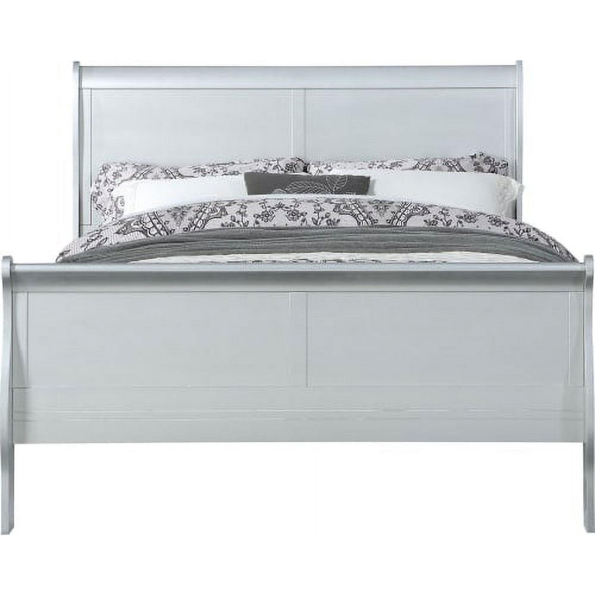 Full Louis Philippe Bed Platinum - Acme Furniture: Classic Sleigh, Pine Wood Frame, Box Spring Required