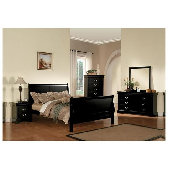 Acme Furniture Queen Louis Philippe III Bed Black: Mid-Century Modern Style, Wood Frame, Microfiber