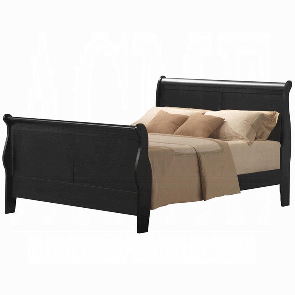Acme Furniture Queen Louis Philippe III Bed Black: Mid-Century Modern Style, Wood Frame, Microfiber