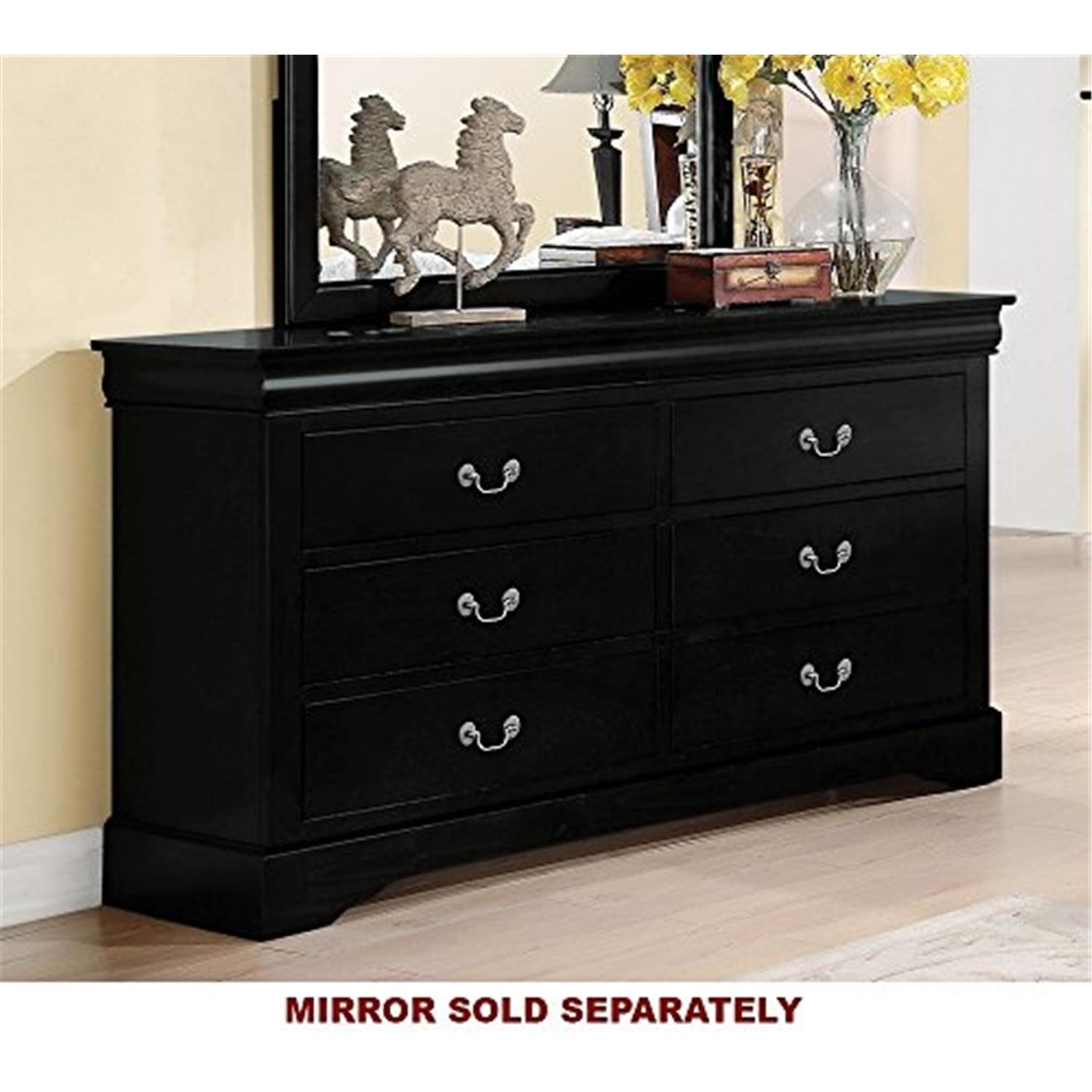 Louis Philippe III Sleek Black 6-Drawer Dresser with Nickel Handles